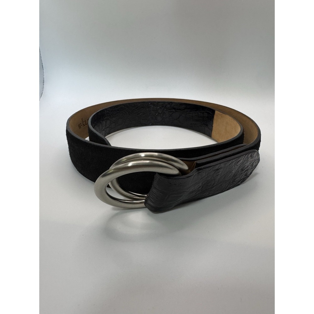 W Kleinberg Black Suede Custom Leather Belt Belt Sz 34 NWOT Loop Crocodile Accen
